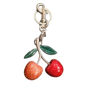 Red and Pink Two-Tone Glitter Cherry Charm with Matte Silver Accents